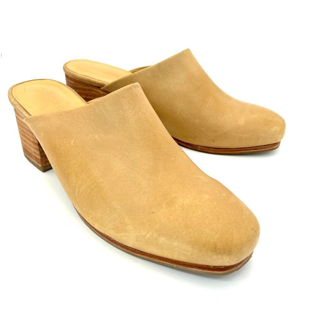 Nisolo All Day Heeled Mule Almond Tan Leather Stacked Block Heel 7 Slip On